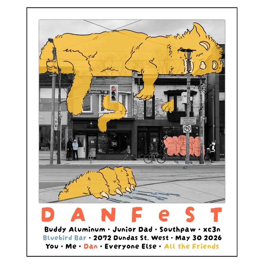 *DANFeST 2026 Sticker*
Ink on paper, photography, digital colour

Here's this year's annual DANFeST sticker! I've been wanting to revisit combining photography and illustration, so stoked on how this one turned out. 

While the final composition is c