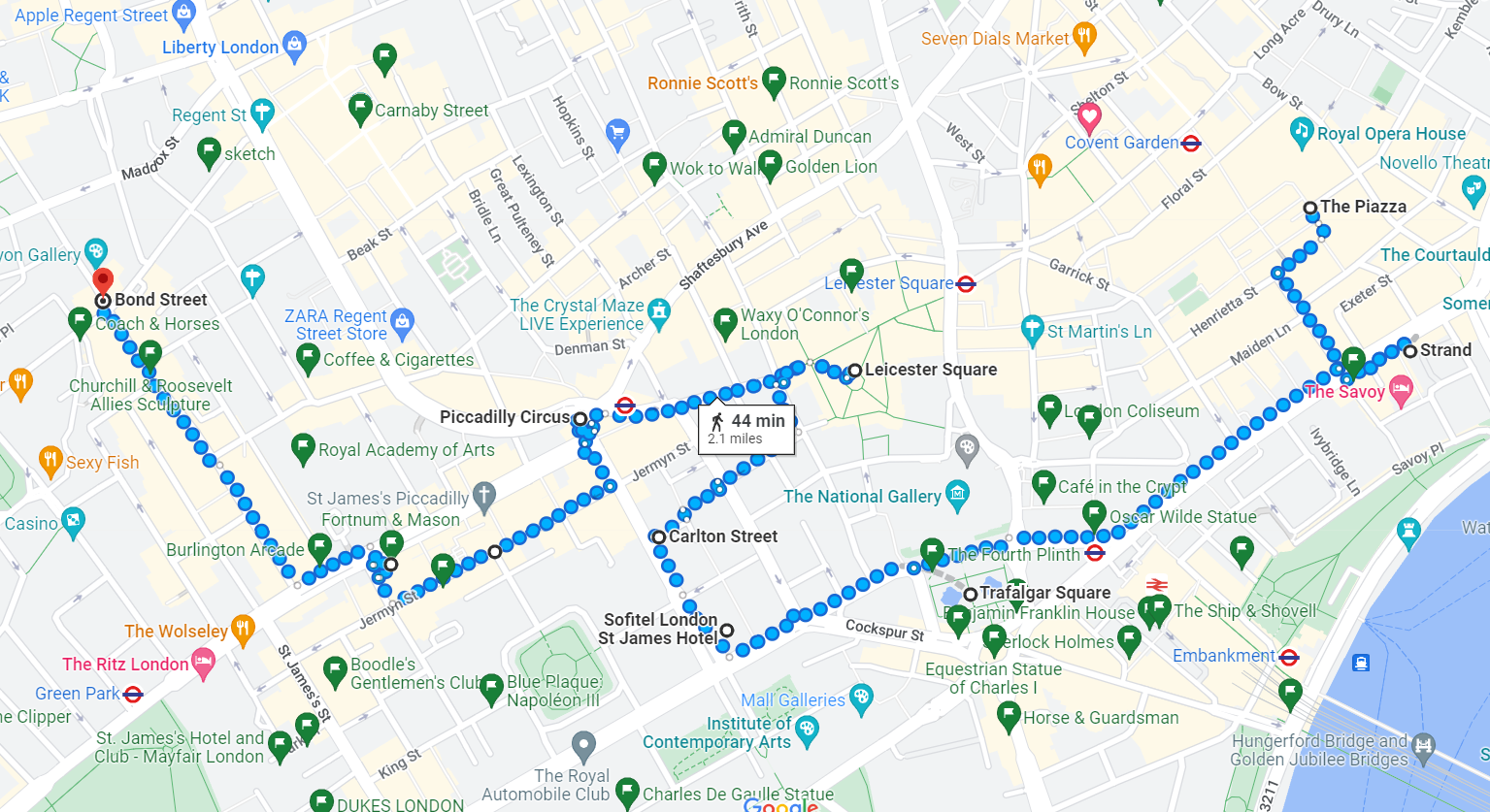 London Christmas lights walking route (the Christmas Lights in London ...