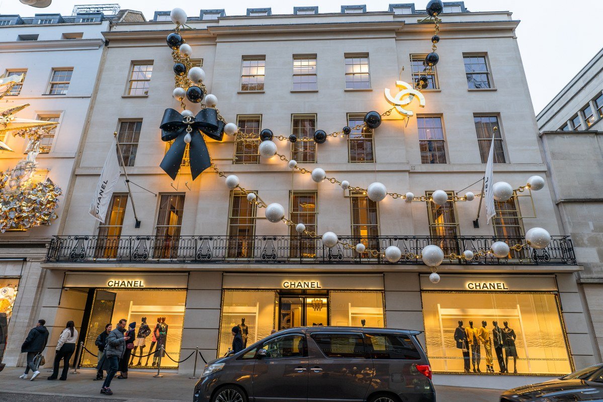 Chanel logo is seen at one of their stores on New Bond Street in