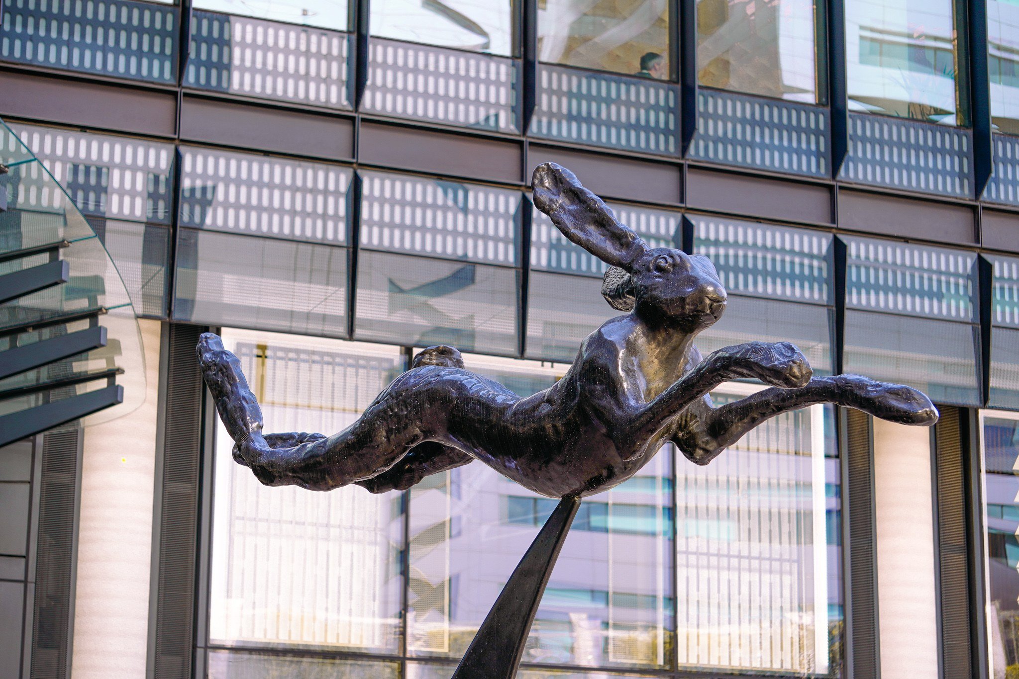 The Leaping Hare on Crescent Bell Talking Statue