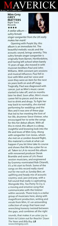 Mim Grey - Grey Matters reviewed in Maverick magazine.jpg