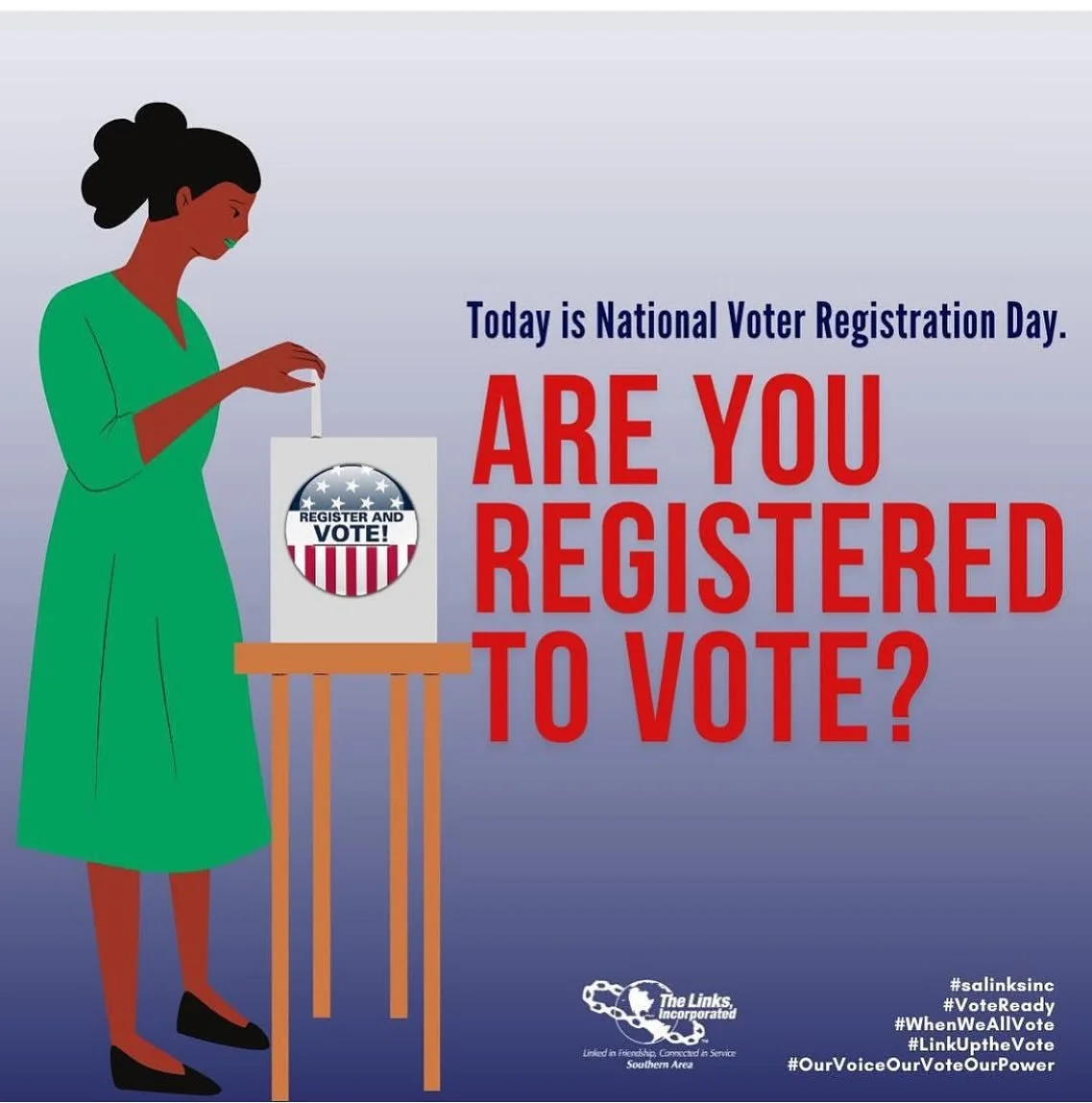 Today is National Voter Registration Day! 🗳️
Make your voice heard&mdash;your vote matters. ✅
Whether you&rsquo;re registering for the first time or updating your info, now is the perfect time to get it done. It only takes a few minutes! #linkuptv #