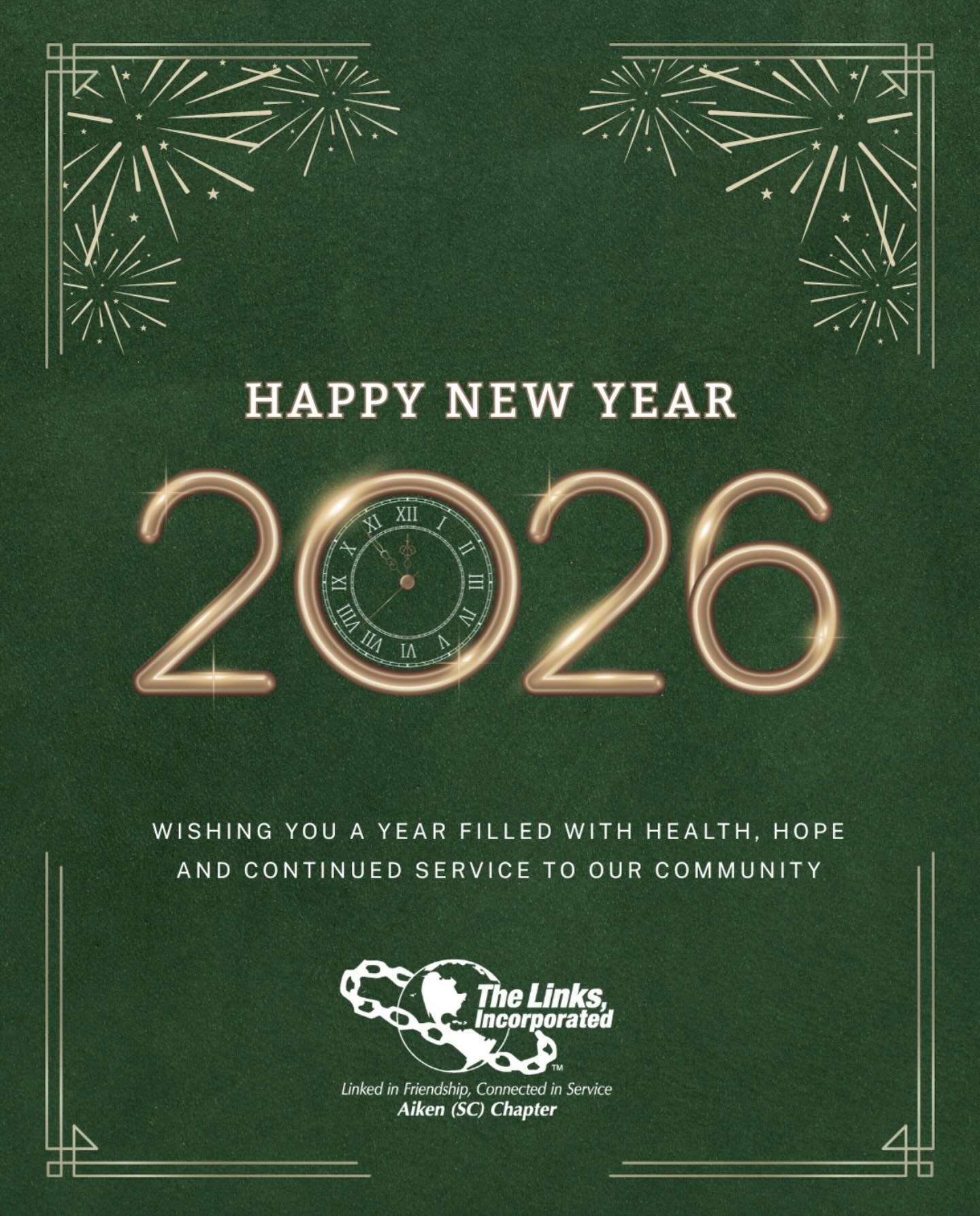 As we welcome the New Year, the Aiken (SC) Chapter of The Links, Incorporated wishes you joy, good health, and continued commitment to service. Happy New Year! #salinksinc #linksinc #thelinksinc