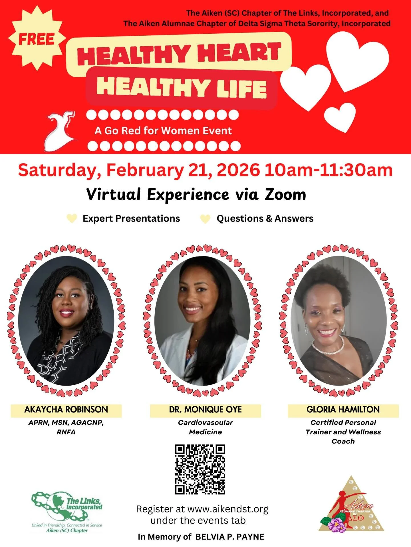❤️ Healthy Heart, Healthy Life. A Go Red Virtual Event ❤️

The Aiken (SC) Chapter of The Links, Incorporated and the Aiken Alumnae Chapter of Delta Sigma Theta Sorority, Inc. are proud to present Healthy Heart, Healthy Life, a special Go Red virtual 