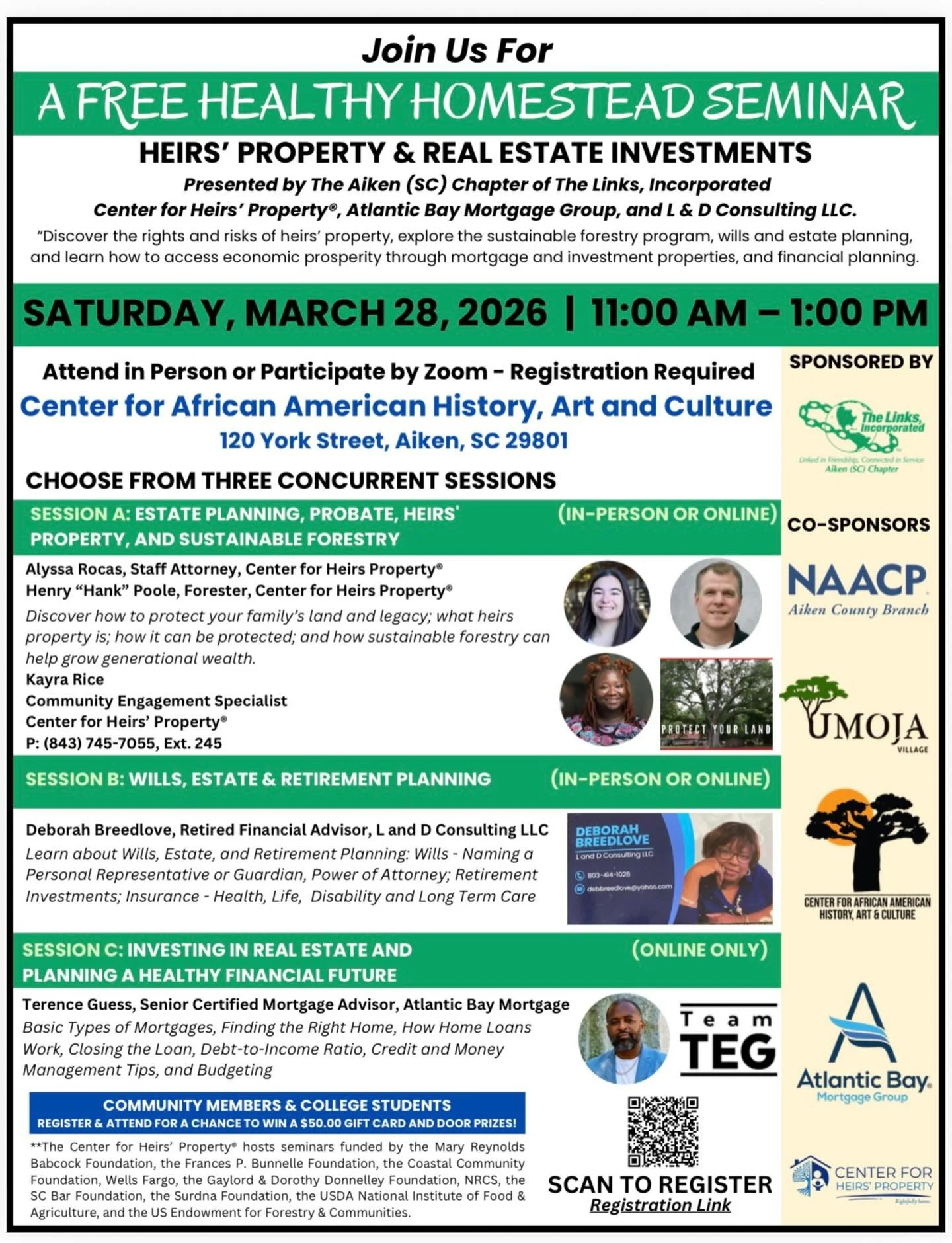 Join Us for a FREE Healthy Homestead Seminar!  Learn how to protect your family&rsquo;s legacy, build generational wealth, and make informed real estate and financial decisions at this informative community seminar hosted by the Aiken (SC) Chapter of