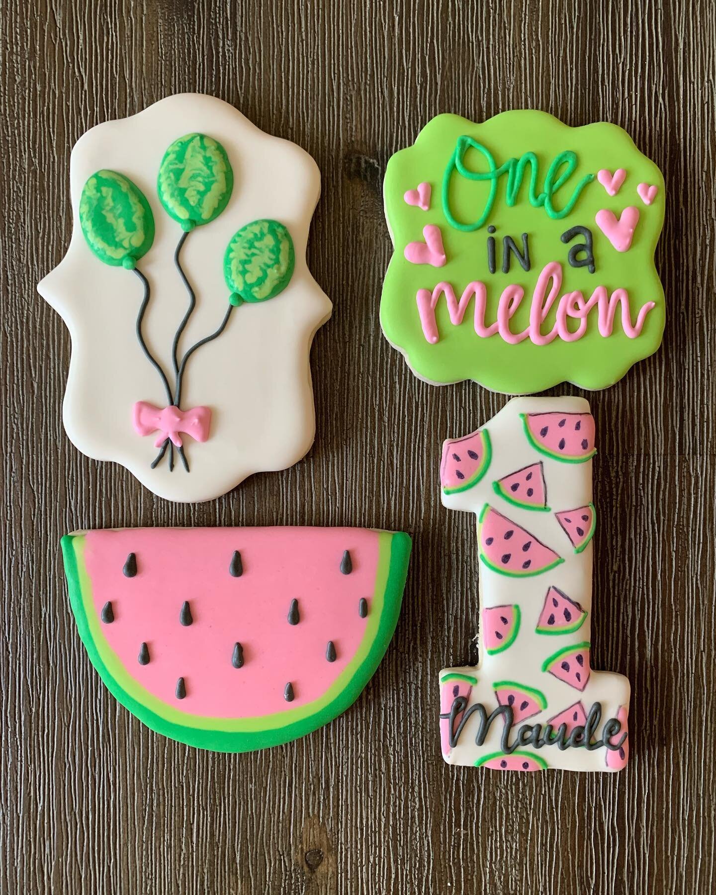 Maude is ONE in a melon! Happy 1st birthday to my sweet pal!!! 
.
.
.
.
.
.
#oneinamelon #oneinameloncookies #1stbirthdaycookies #denvercookies #customcookies #cookiesofinstagram #decoratedcookies #denverbakery #denvereats #coloradocookies #coloradob