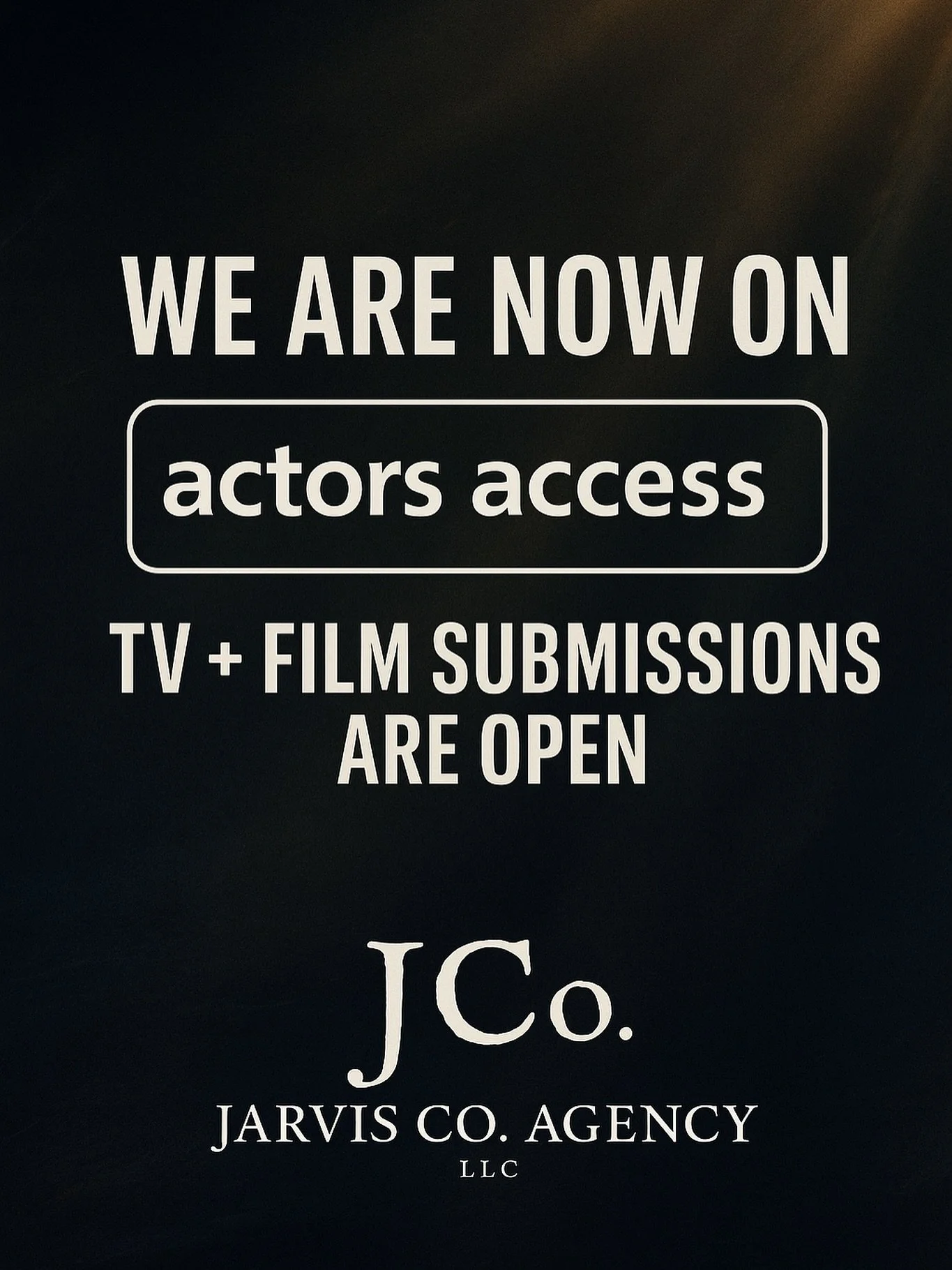 🚨 BIG NEWS 🚨
Jarvis Co. is NOW on Actors Access! 🎬✨

This means our roster is officially open to TV + Film submissions across the industry.

Actors: keep an eye out for your invite to connect your profile. Make sure your headshots + credits are up