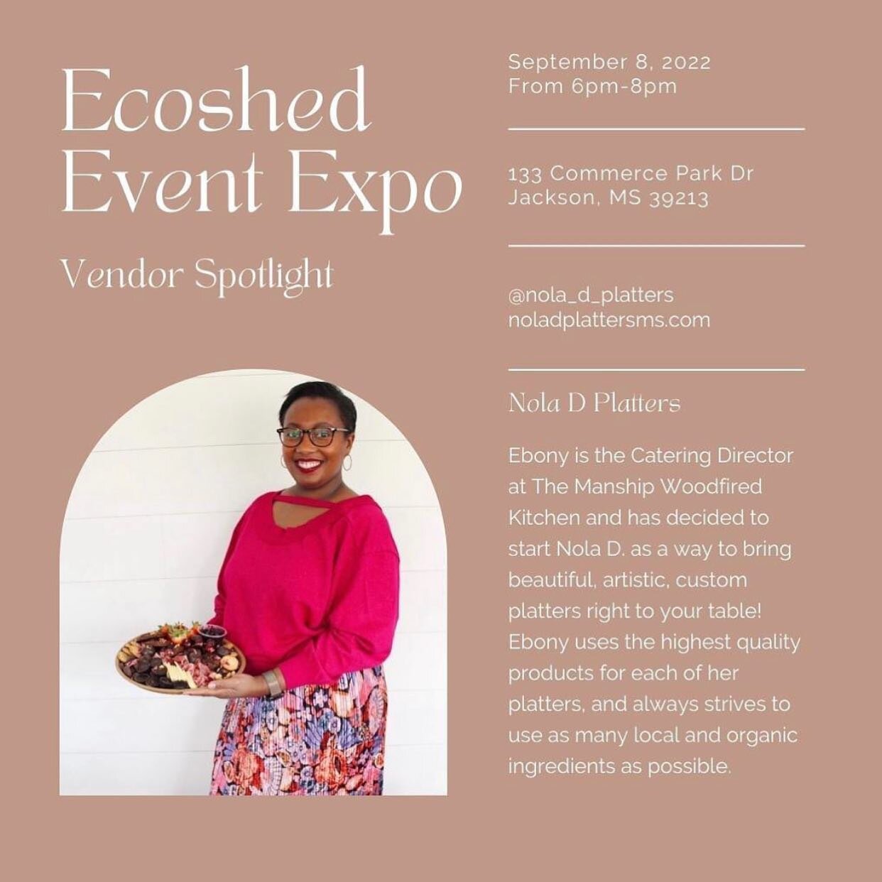Come see #NolaDPlatters tonight at Ecoshed&rsquo;s Event Expo event! We would love for you to get a taste of what we have to offer!