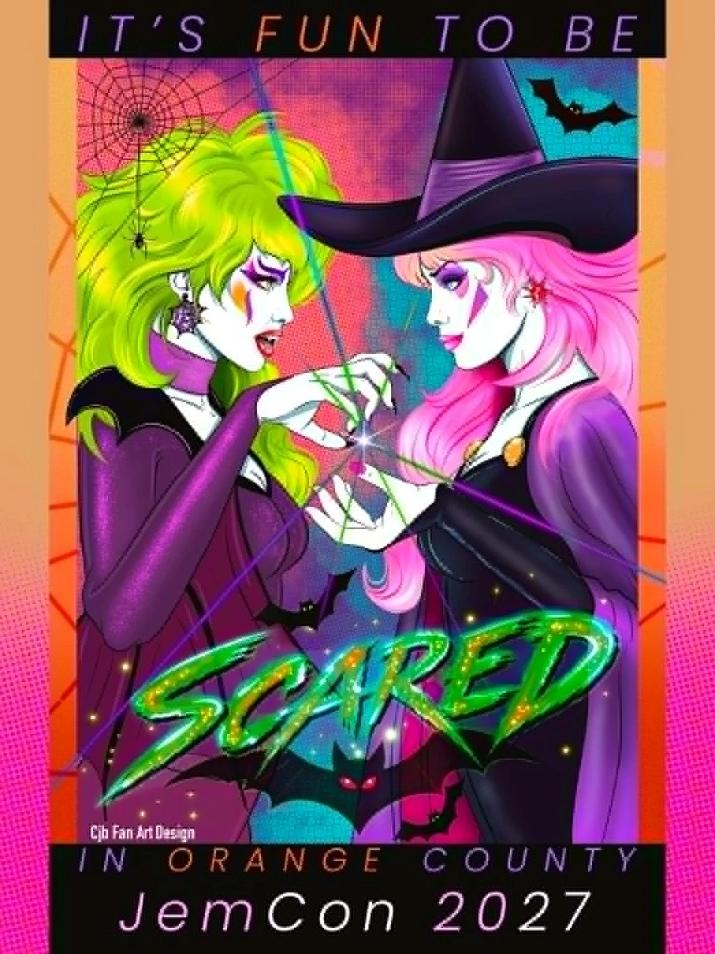 Pizzazz went vampire. Jem went witch. We're going spooky, sparkly, and truly outrageous!
ㅤ
Welcome to JemCon 2027: It's Fun to Be Scared! October 15 to 17, 2027 at the VOCO Laguna Hills, Orange County CA.
ㅤ
50+ of you are already registered (we see y
