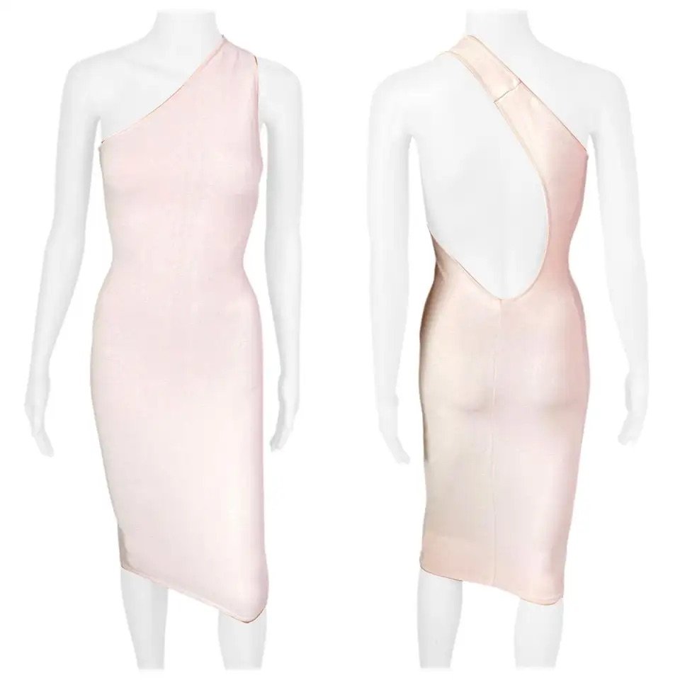 Tom Ford for Gucci S/S 2000 Cutout One Shoulder Bodycon Knit Nude/Pink Dress