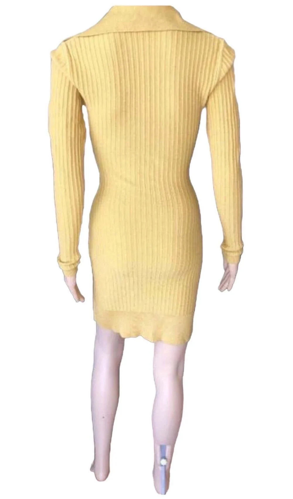 Azzedine Alaia Vintage Rib Knit Yellow Fitted Dress OpulentAddict Azzedine Alaia Vintage Rib Knit Yellow Fitted Dress OpulentAddict