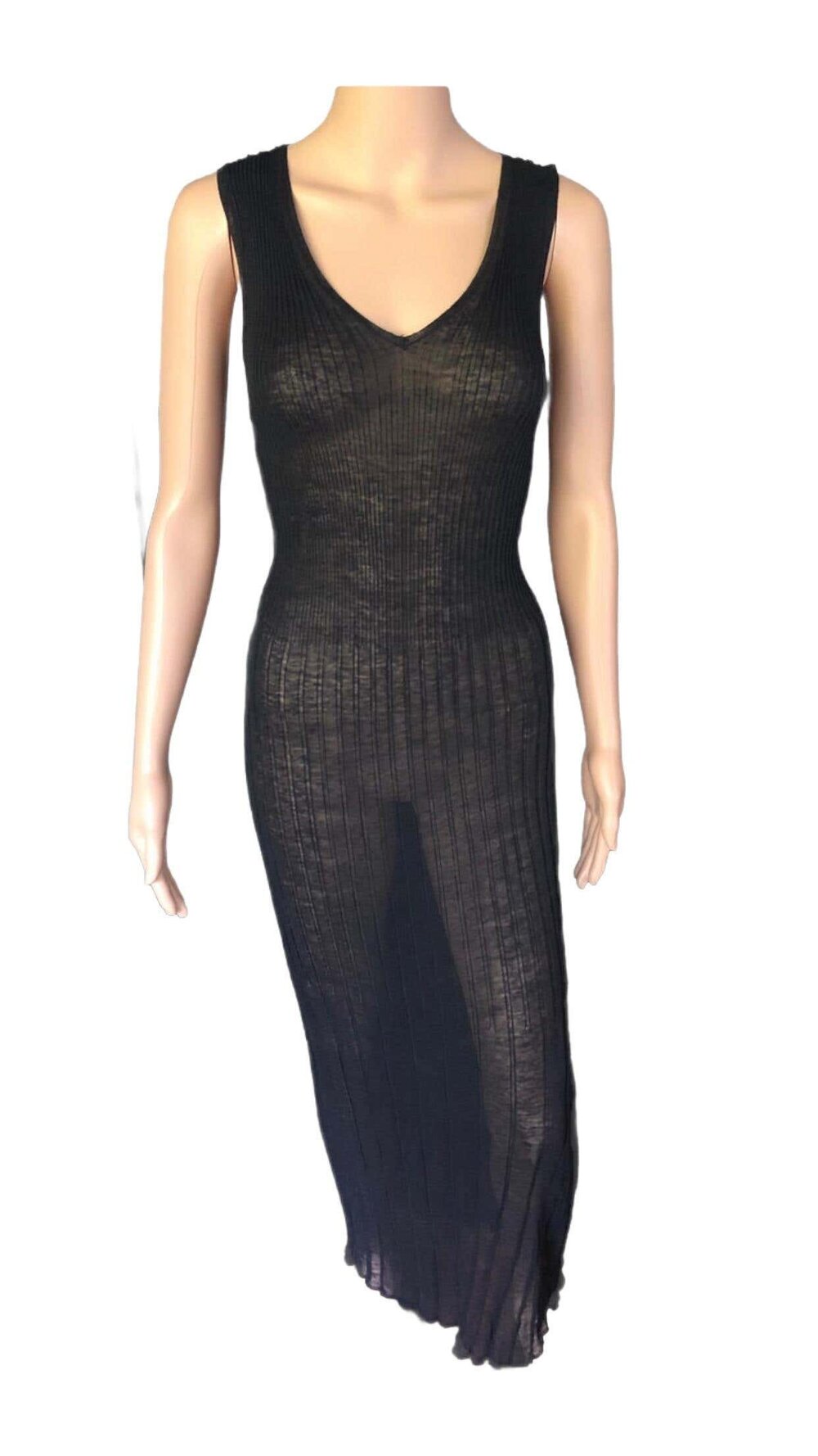 Chanel S/S 1999 Sheer Knit Mesh Black Maxi Dress Gown — OpulentAddict