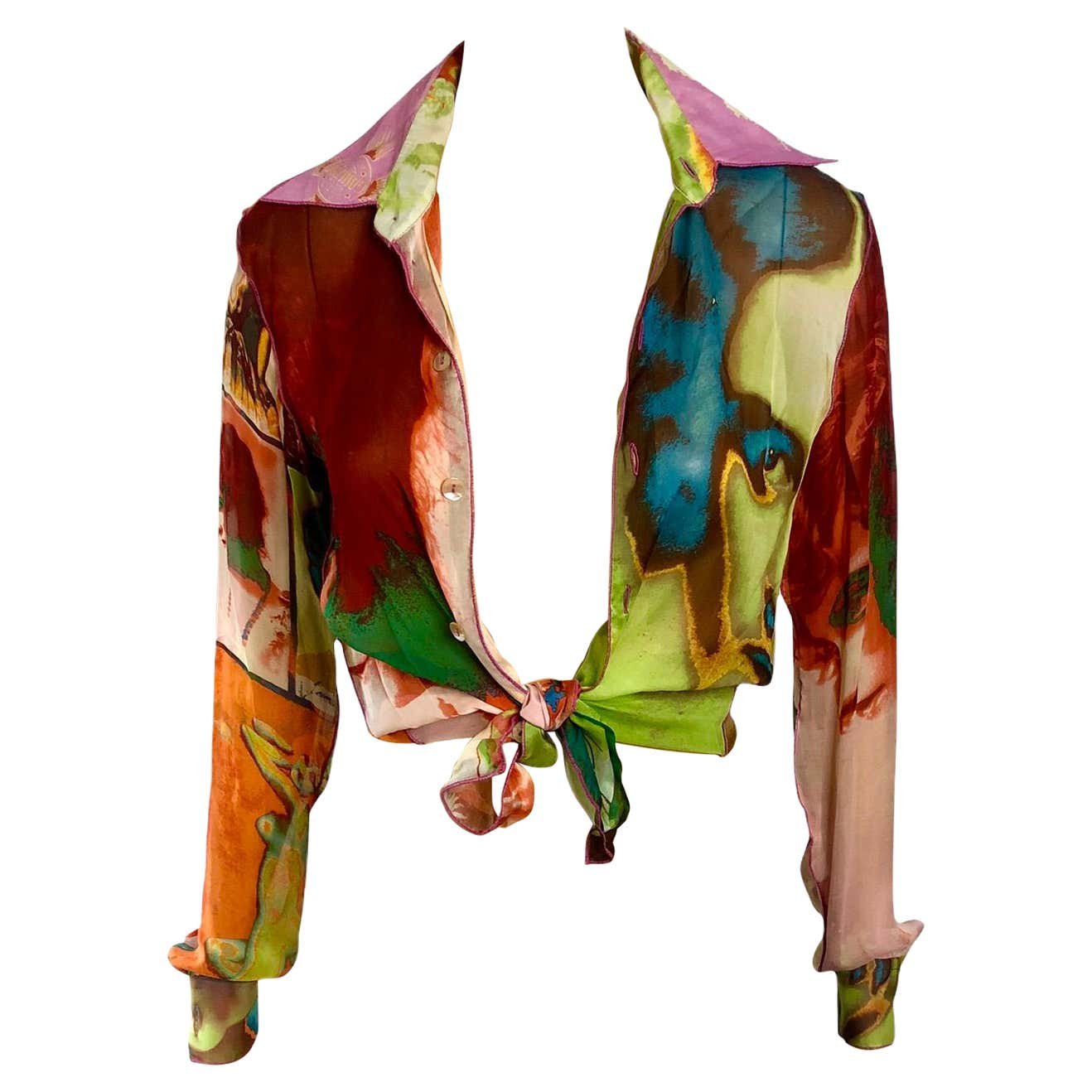 Jean Paul Gaultier S/S 2002 Vintage “Portraits” Print Sheer Blouse Shirt Top