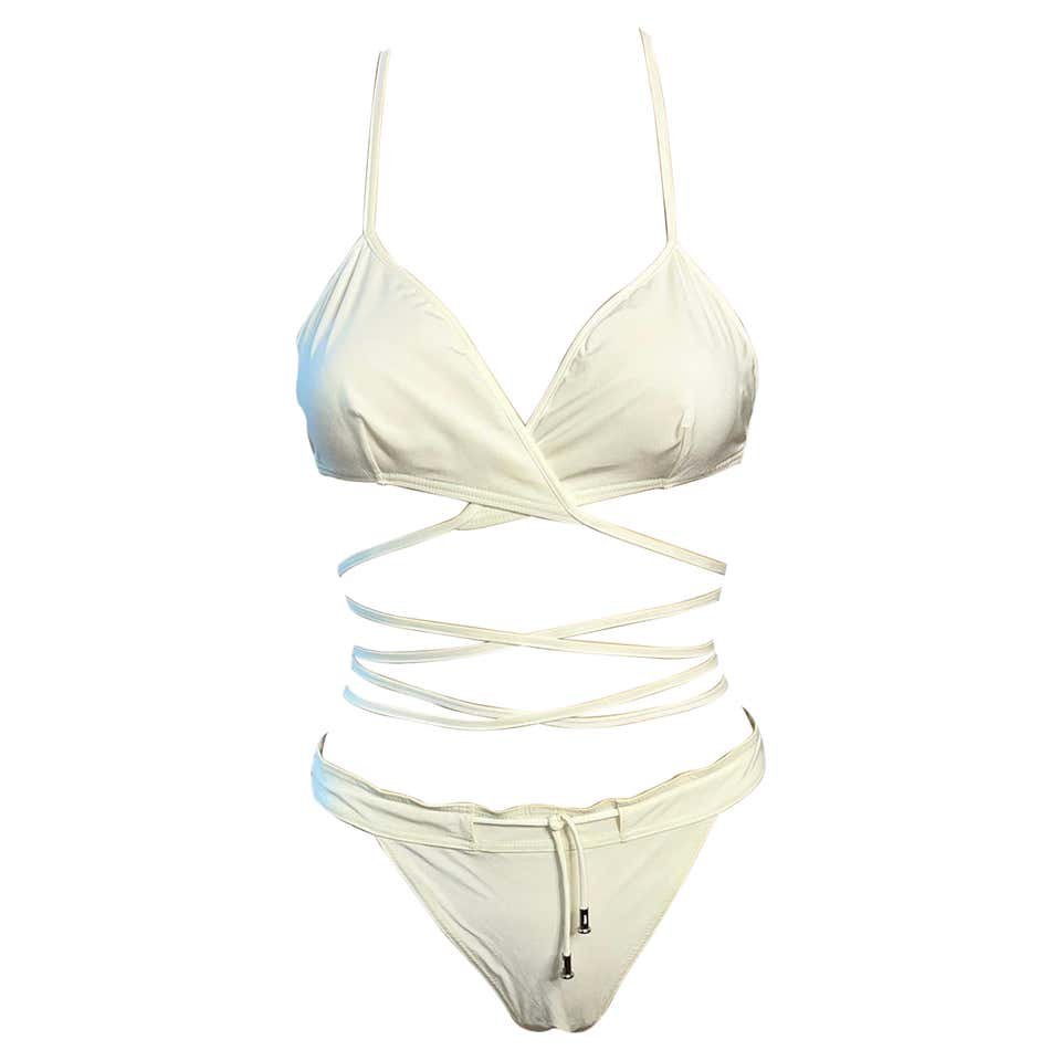 Tom Ford for Gucci S/S 2000 Runway Wrap Ivory Two-Piece Bikini Swimsuit Swimwear