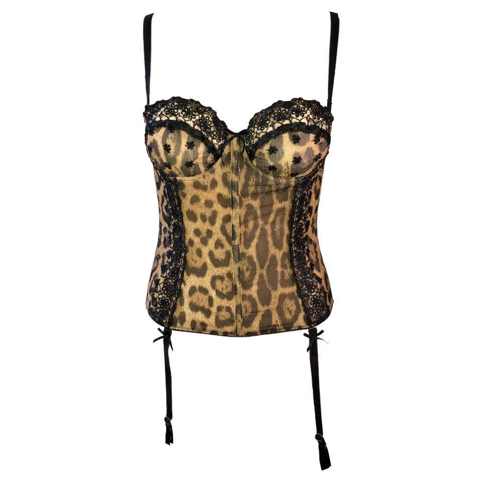Roberto Cavalli Vintage Unworn Semi Sheer Bustier Corset Leopard ...
