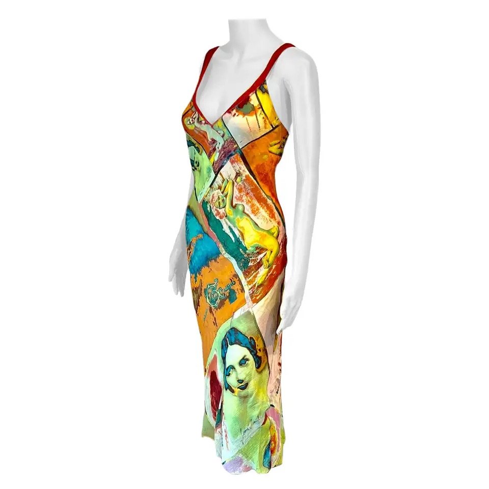 Jean Paul Gaultier S/S 2002 Vintage “Portraits” Faces People Print Slip Dress