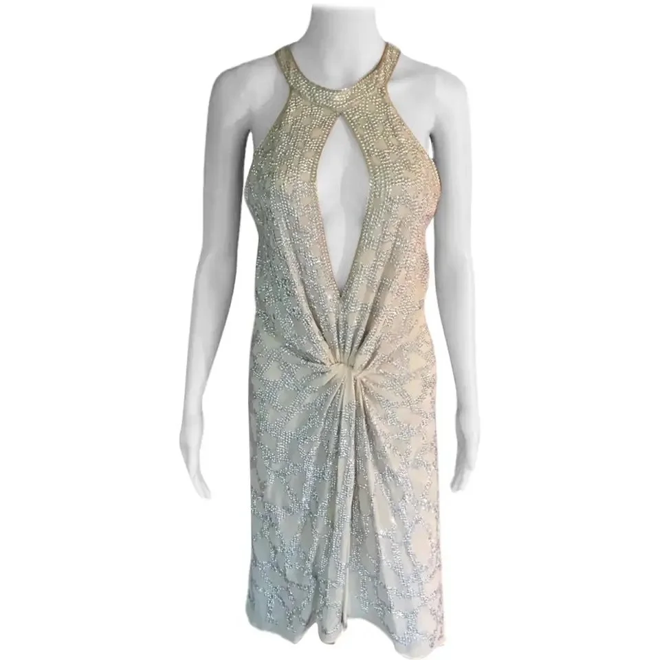 Roberto Cavalli c. 2007 Plunging Nekcline Keyhole Embellished Dress   OpulentAddict