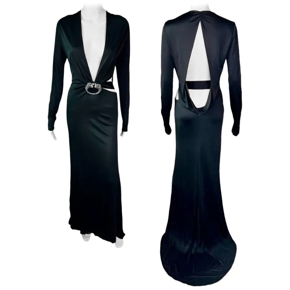 Tom Ford for Gucci F/W 2004 Embellished Plunging Cutout Evening Dress Gown  IT 44 | eBay