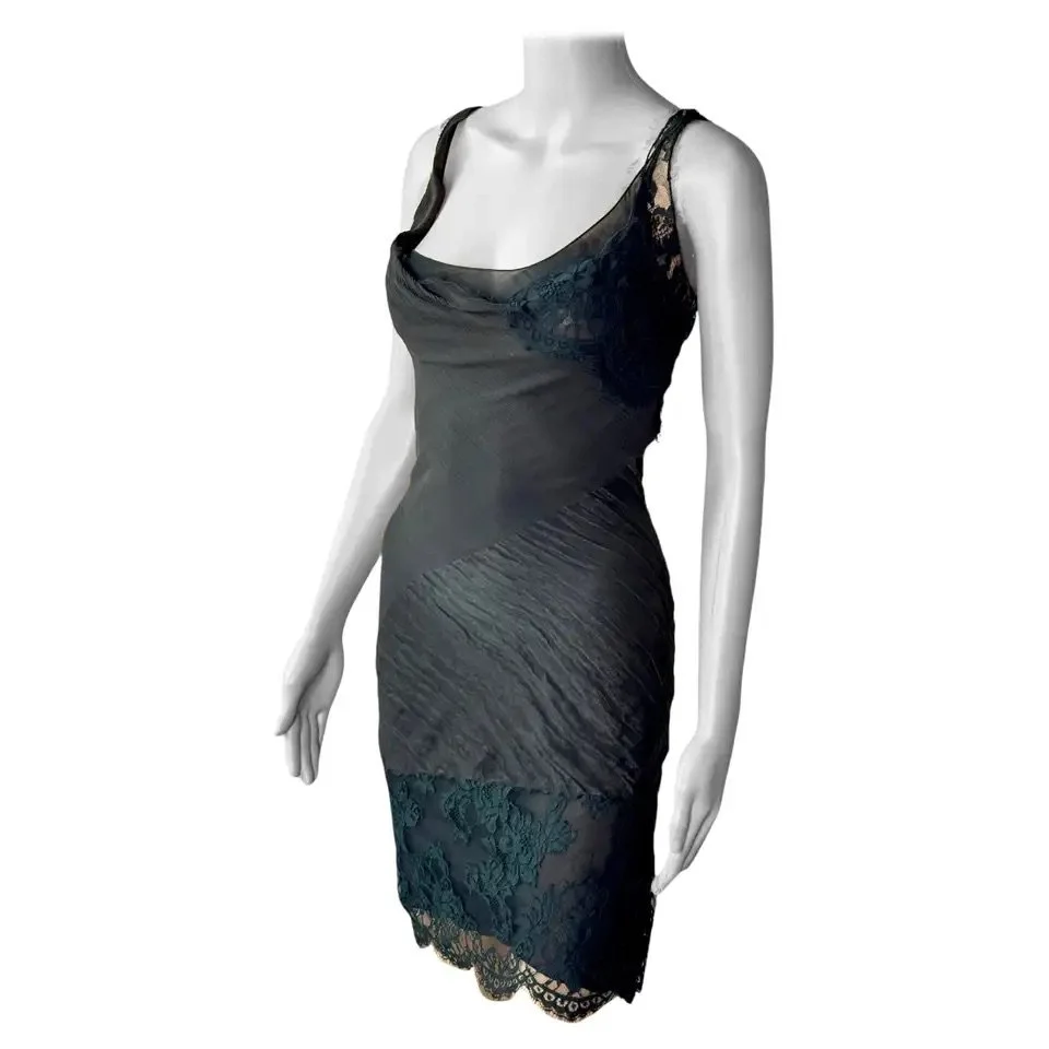 John Galliano F/W 2006 Semi-Sheer Lace Knit Slip Black 2 Piece Mini Dress   OpulentAddict