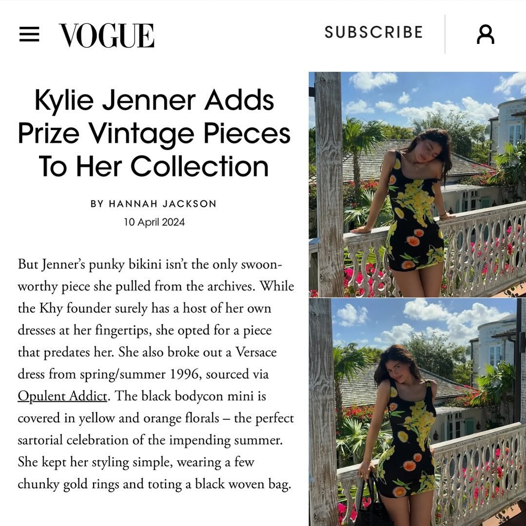 Big thanks to @hannahjacksuhn for featuring us in her new @voguemagazine article about the Gianni Versace dress that Kylie purchased from @opulentaddict !💛💛💛

@kyliejenner is styled by @makkaroo and @rosegrandquist and assisted by @ellngriggs and 