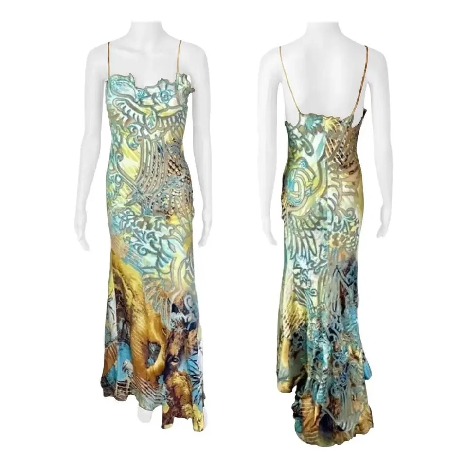Roberto Cavalli S/S 2002 Runway Lion Print Sheer Mesh Silk Evening Dress Gown OpulentAddict Roberto Cavalli S/S 2002 Runway Lion Print Sheer Mesh Silk Evening Dress Gown OpulentAddict