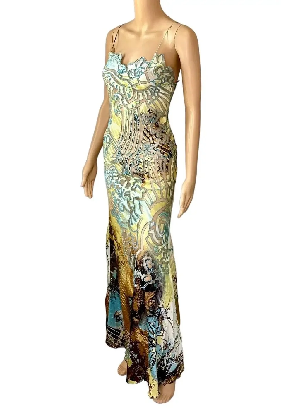 Roberto Cavalli S/S 2002 Runway Lion Print Sheer Mesh Silk Evening Dress  Gown  OpulentAddict