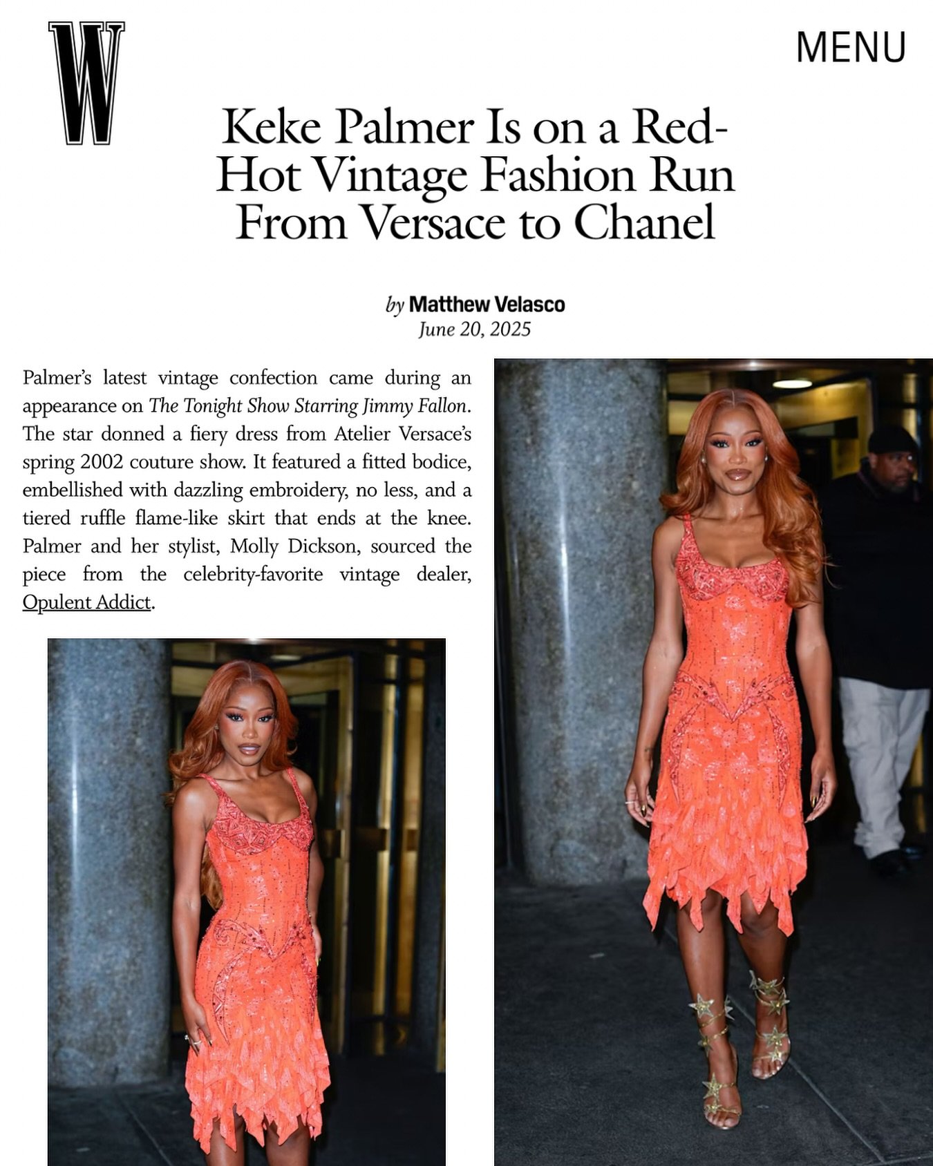 Thank you so much to @matt.velasco for featuring us in his @wmag article about the Spring 2002 Atelier Versace dress @keke purchased from @opulentaddict !
.
.
.
.
.
.
#kekepalmer #atelierversace #versace #vintage #style #outfit #instafashion #instast