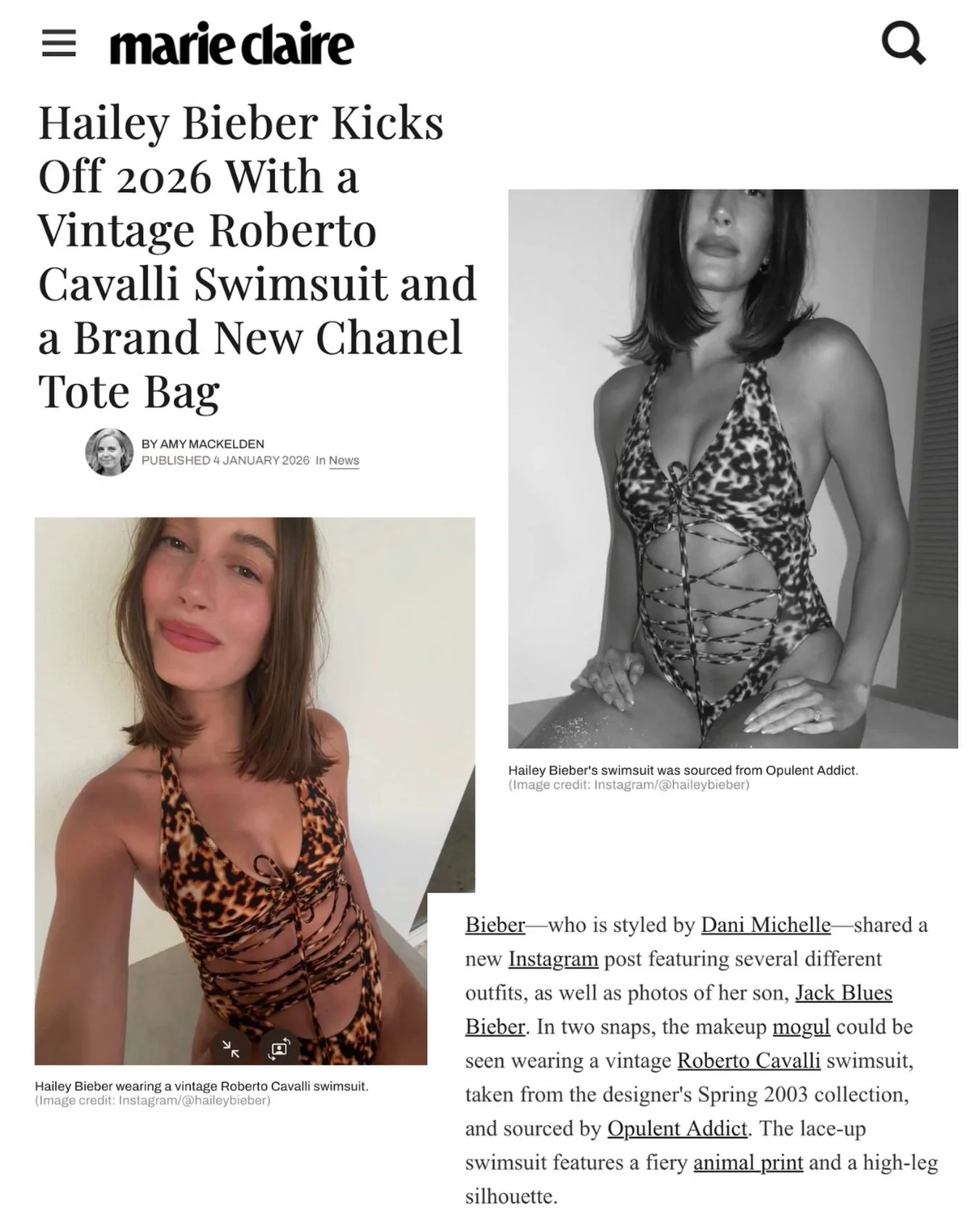 Thank you @amymackelden for featuring us in the @marieclairemag article about the vintage 2003 Roberto Cavalli swimsuit @haileybieber purchased from @opulentaddict ! 

@haileybieber was styled by @danixmichelle 
.
.
.
.
.
#haileybieber #robertocavall