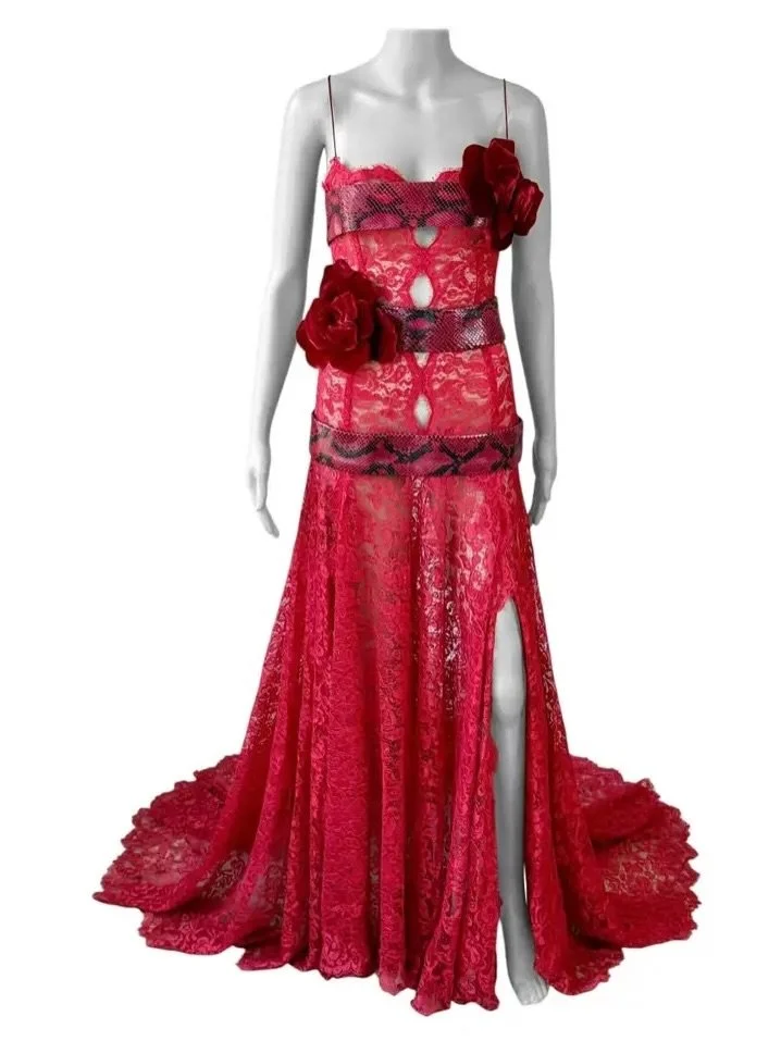Dolce &amp; Gabbana S/S 2005 Runway Red Lace Python Leather Train Evening Dress Gown

Available now @opulentaddict
.
.
.
.
.
#dolcegabbana #dress #runway #vintage #opulentaddict @opulentaddict