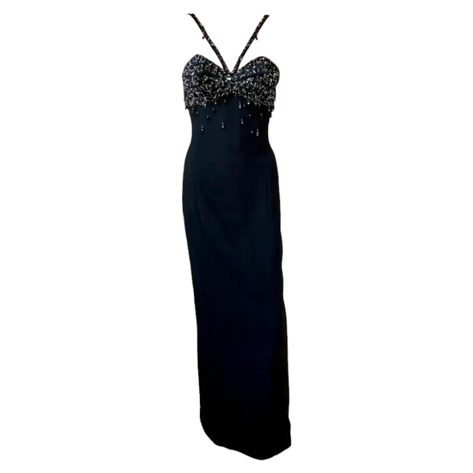 Versace F/W 2023 Runway Crystal Embellished Bustier Black Evening Dress Gown