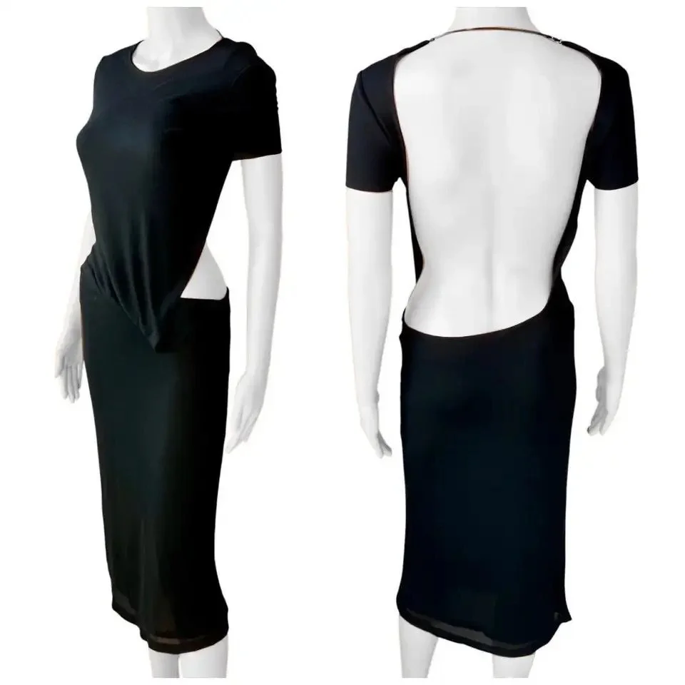 Tom Ford for Gucci S/S 1997 Runway Chain Cutout Backless Sheer Jersey Knit Dress