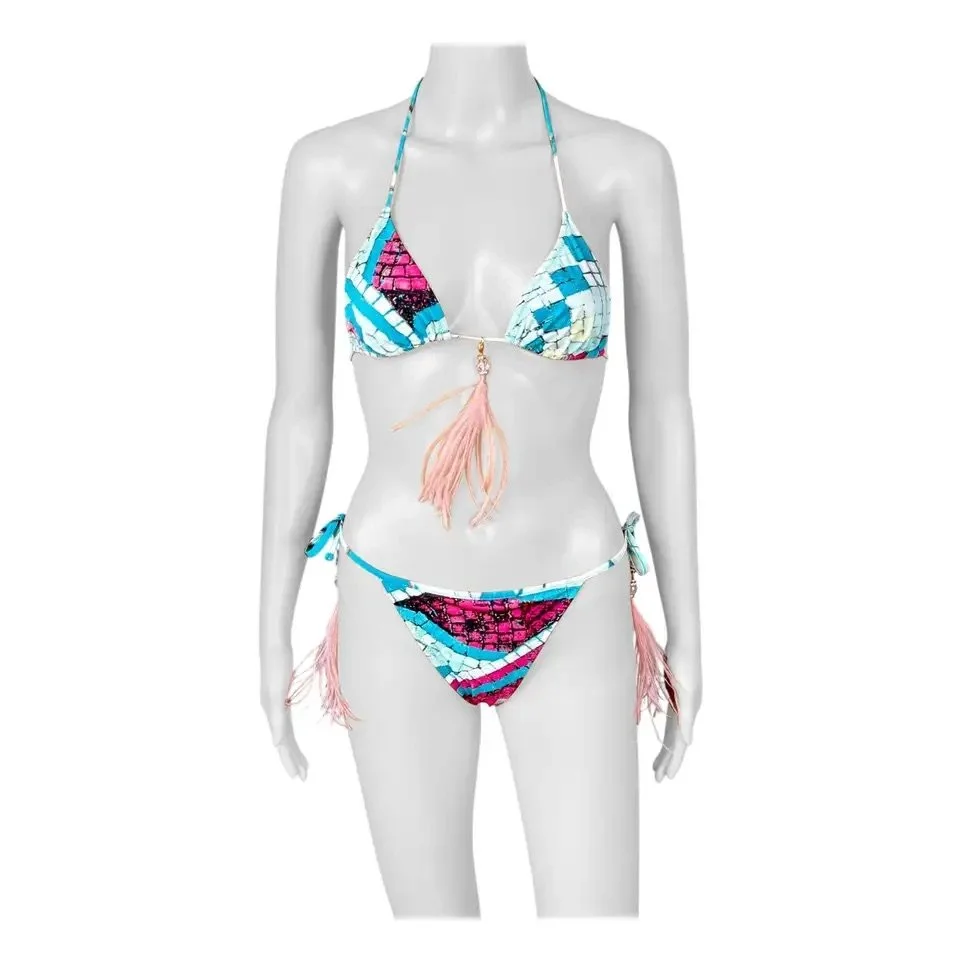 Roberto Cavalli S/S 2004 Unworn Feather Two-Piece Bikini Set Swimsuit Swimwear