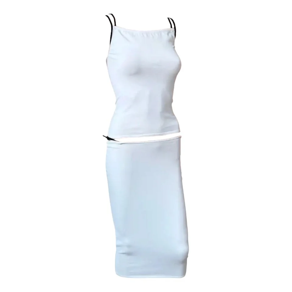 Tom Ford for Gucci S/S 1998 Runway White Tank Top & Skirt 2 Piece Set Ensemble