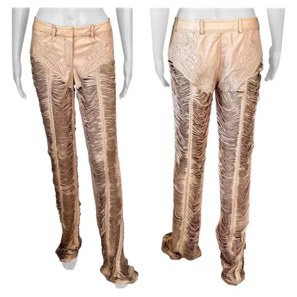 Roberto Cavalli S/S 2013 Runway Fringe Cutout Leather Pants