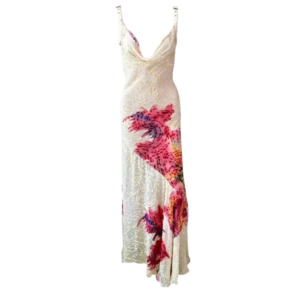 Christian Dior by John Galliano S/S 2001 Silk Velvet Bias Floral Evening Dress