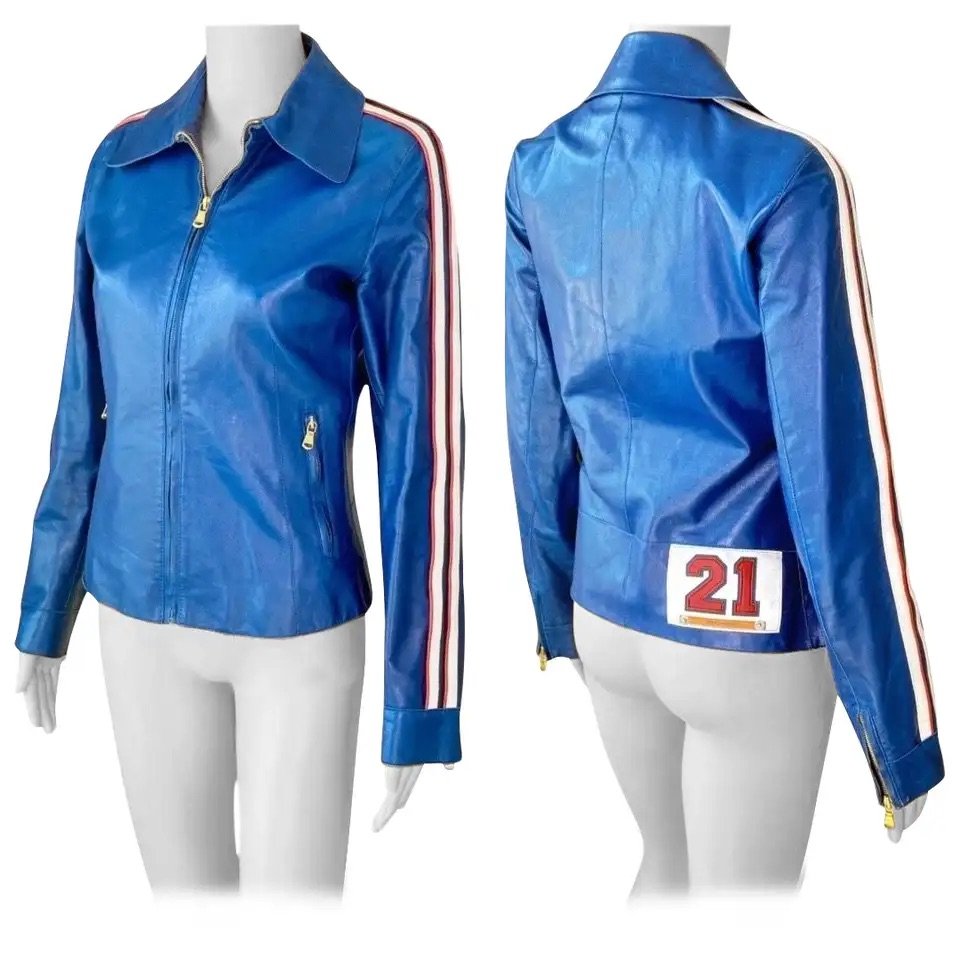 Dolce & Gabbana S/S 2001 Leather Biker Moto Blue Crop Jacket Coat