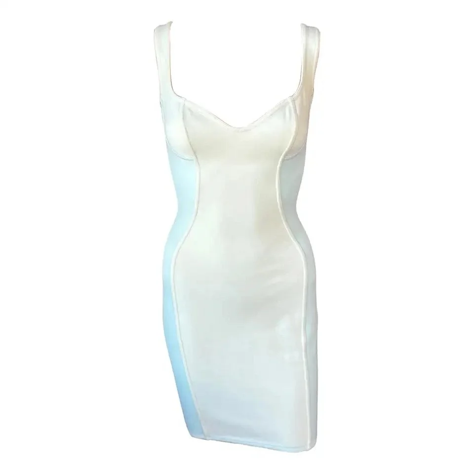Azzedine Alaia S/S 1991 Vintage Bustier Color Block Bodycon Mini Dress
