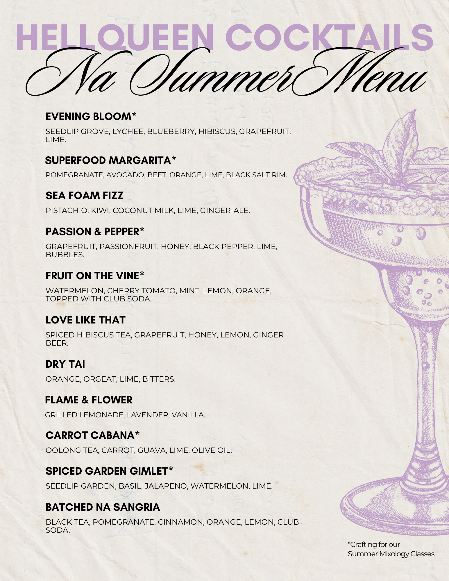 HELLQUEEN COCKTAILS Summer Mocktail Menu 2026