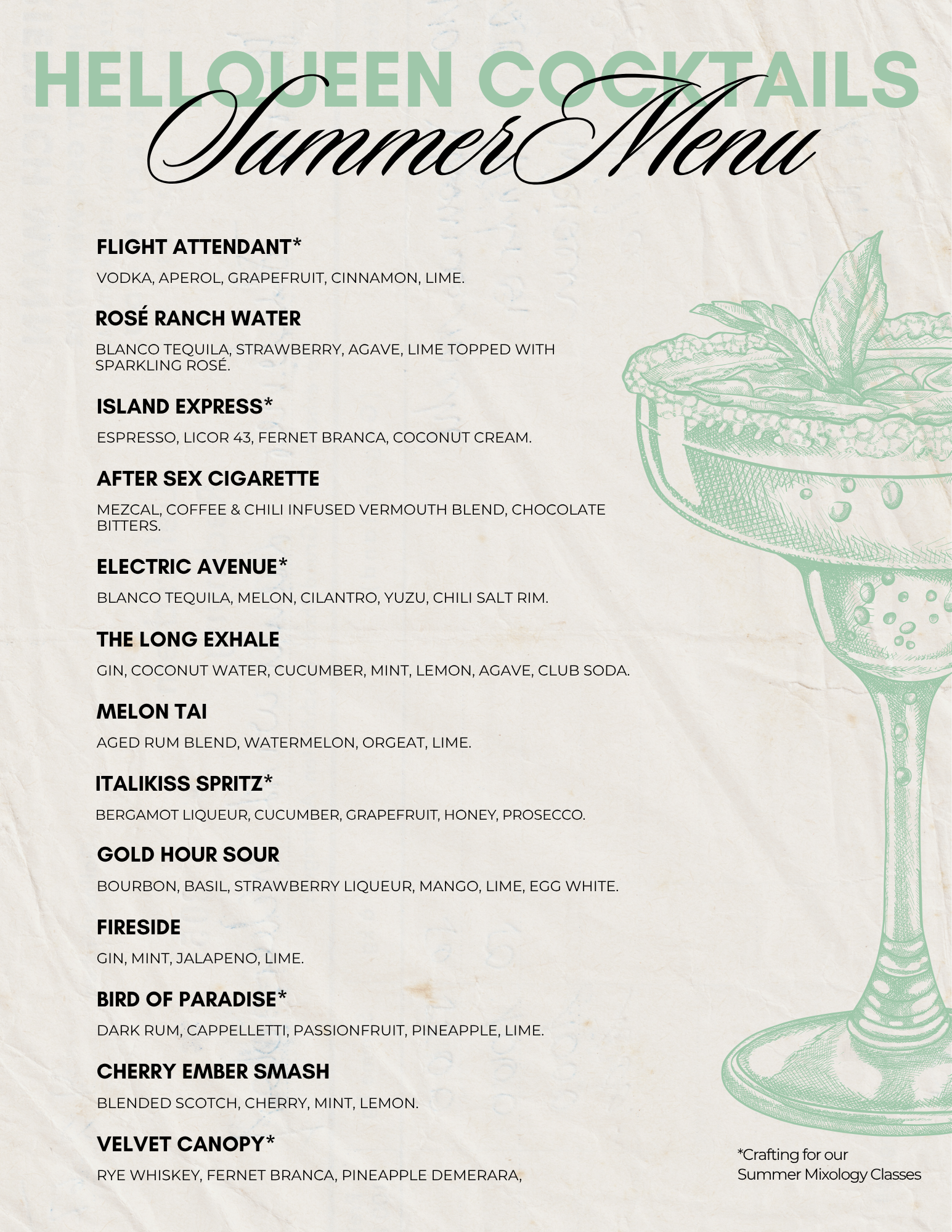 HELLQUEEN COCKTAILS Summer Cocktail Menu 2026