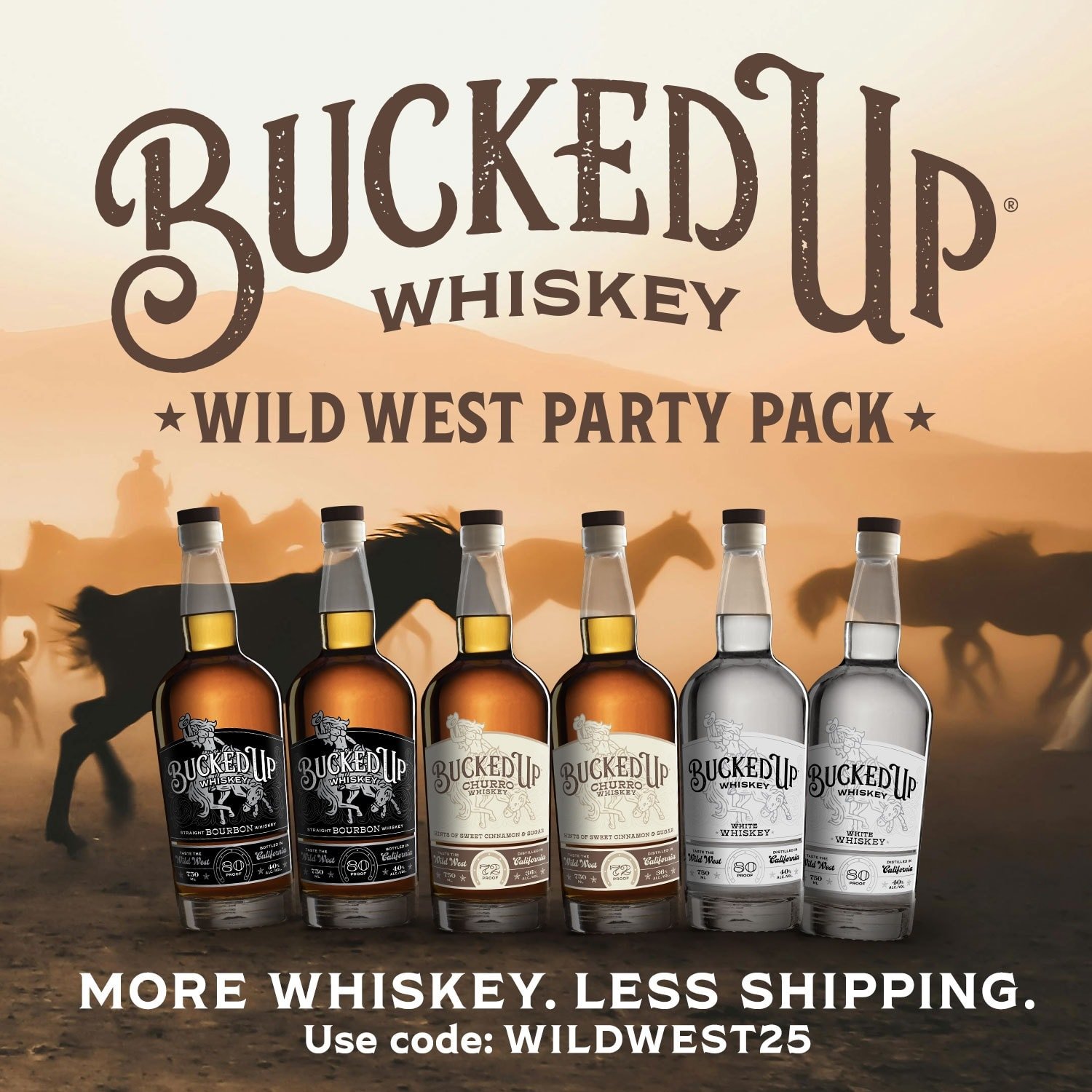 Six bottles.
Three bold flavors.
One Wild West kind of night. 🤠🔥

Introducing the Bucked Up Wild West Party Pack

🥃 2 Bucked Up Bourbon (2026 Release)
🍩 2 Bucked Up Churro Whiskey
🌵 2 Bucked Up White Whiskey

You asked. We listened.

We heard yo