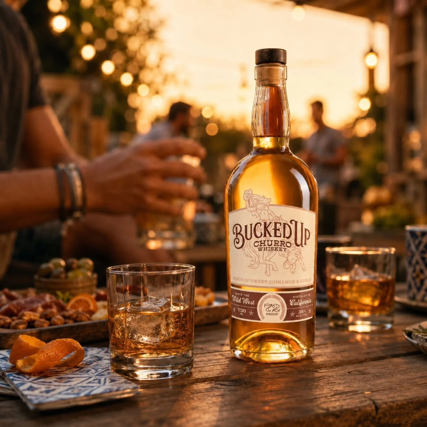 Golden hour, good company, and a bottle that knows how to start the night.

Bucked Up Churro Whiskey brings smooth whiskey flavor with hints of sweet cinnamon and sugar. Pour it neat, over ice, or into something worth talking about.

Bucked Up &amp; 
