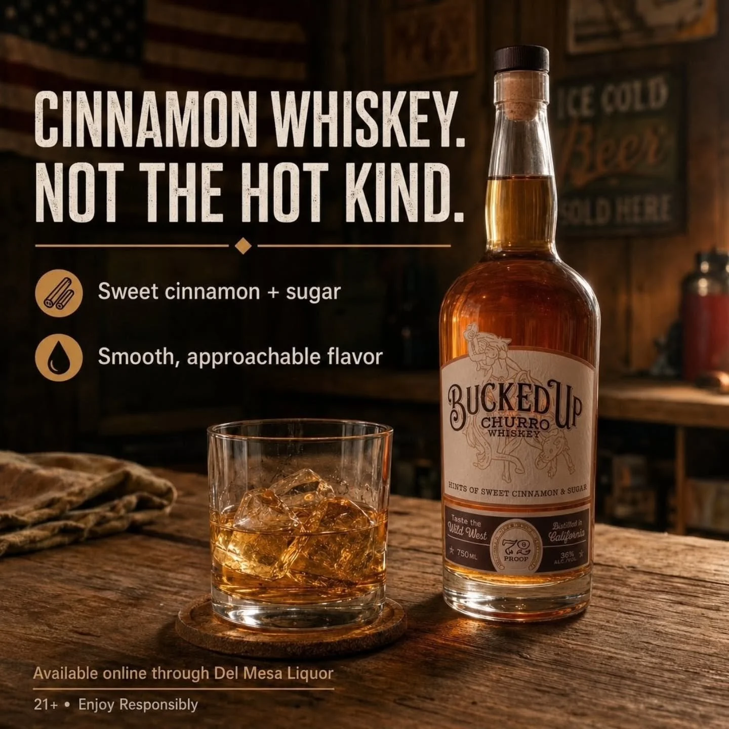 Cinnamon whiskey, without the fire-breathing finish. 🔥🚫

Bucked Up Churro Whiskey brings smooth, approachable flavor with sweet cinnamon and sugar in every pour. Easy over ice, easy to mix, and made for anyone who wants the flavor without the aggre