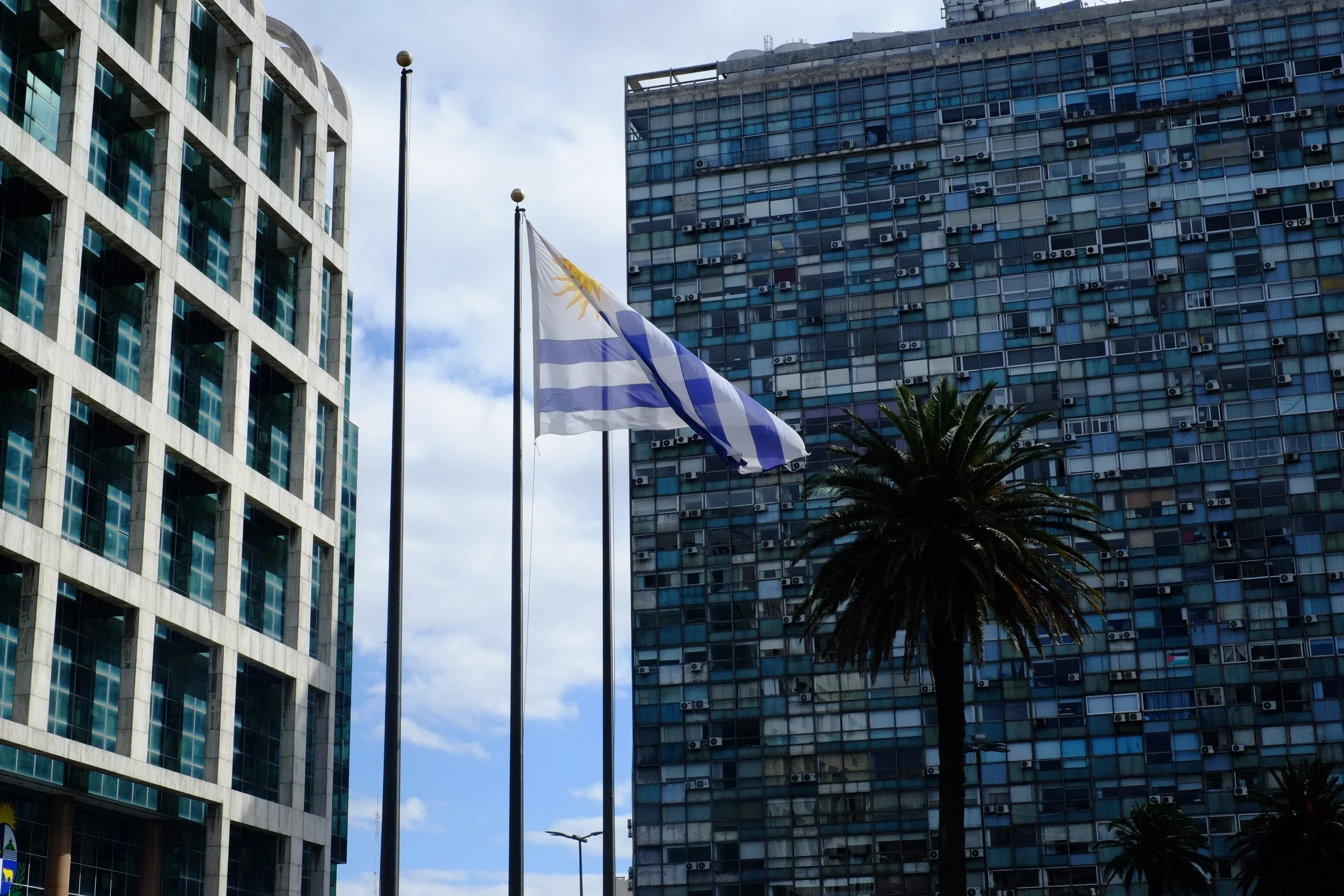 Flag in the Plaza Independencia in front of the Presidents Office