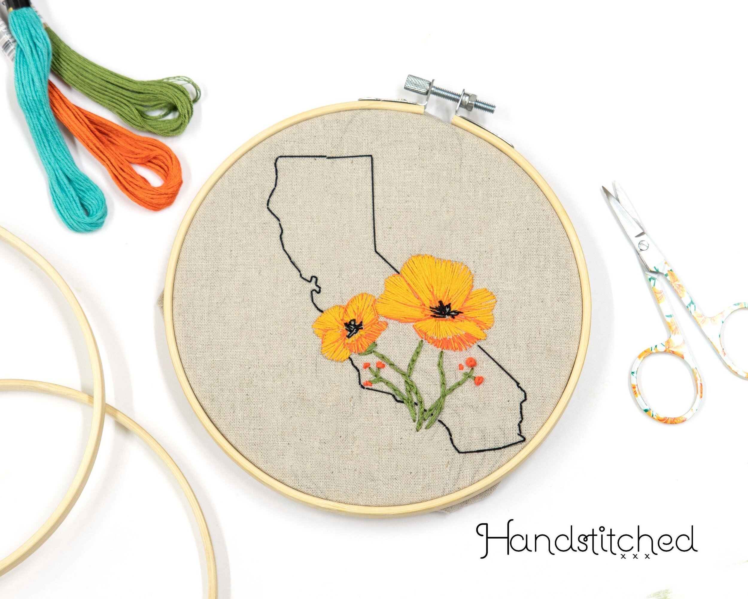 Custom State and Flower DIY Embroidery Kit Beginner - Embroidery