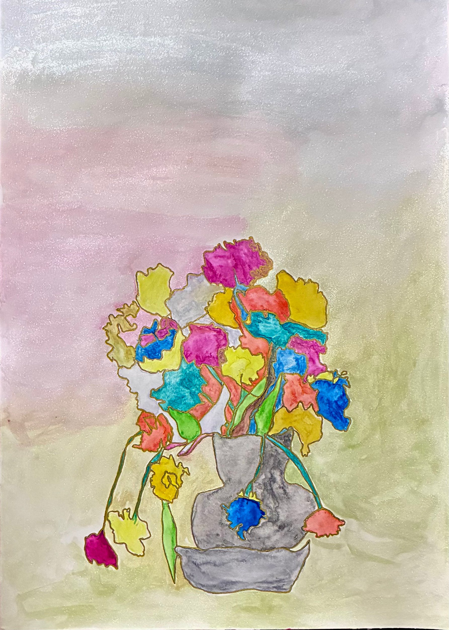 Birthday Flowers 3 – Watercolour and pen – 420 × 297 mm