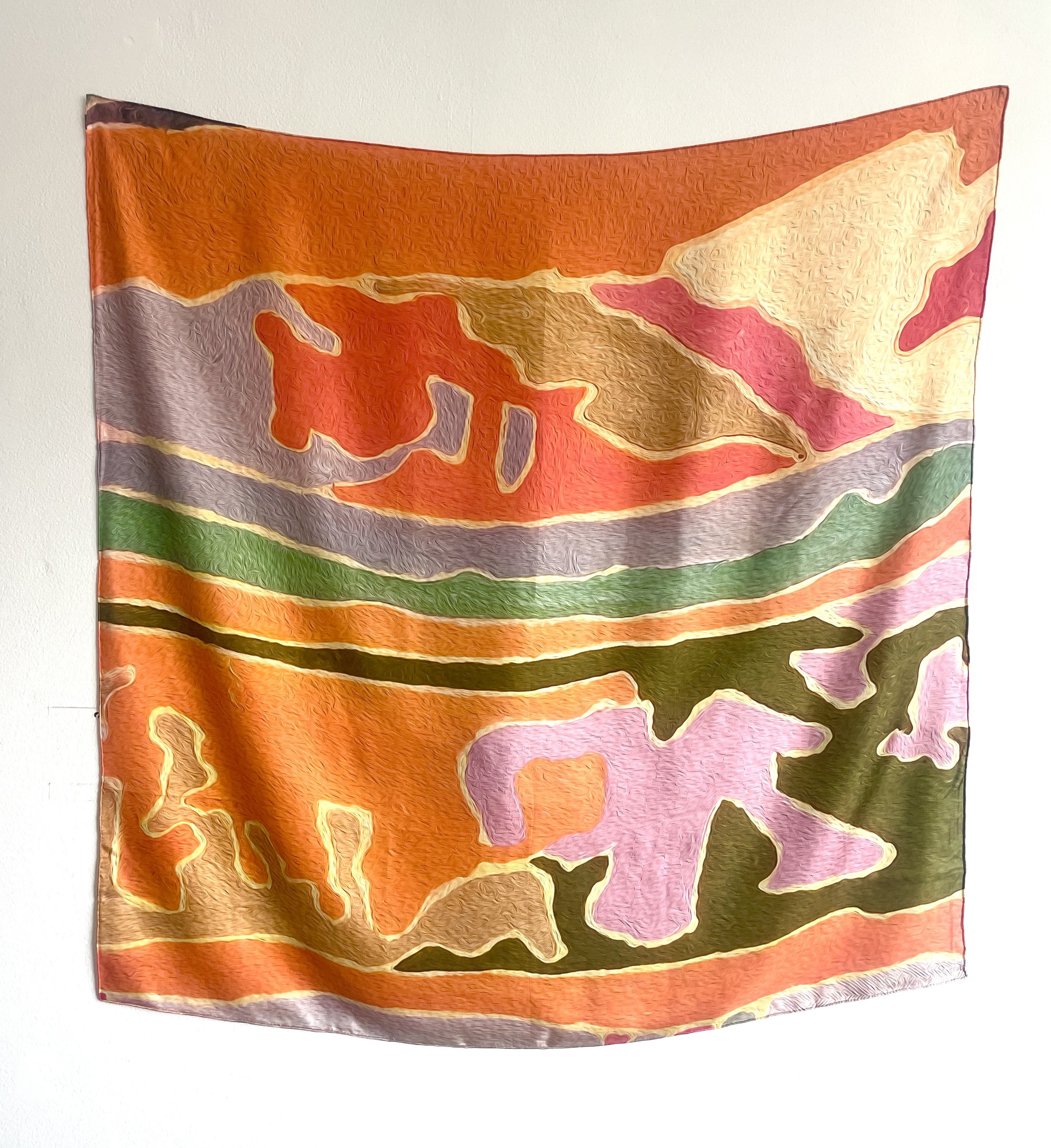 "The Green Line" Printed Silk 120cm x 120cm - $150