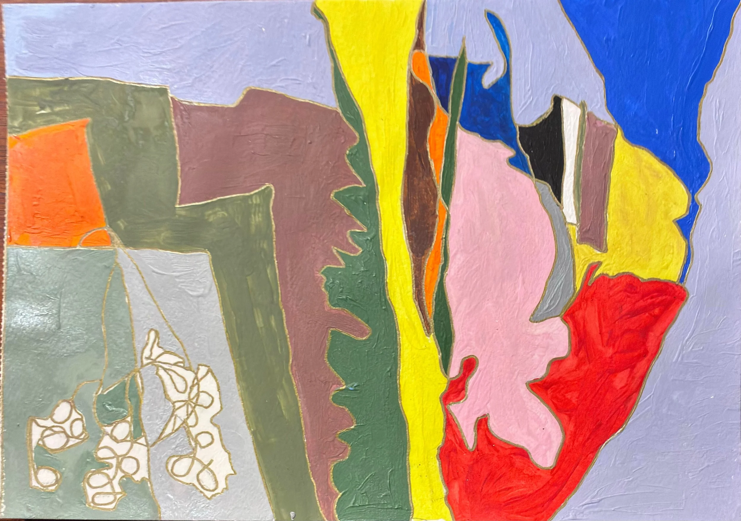 From the Balcony, Looking In – Acrylic and pen – 210 × 297 mm