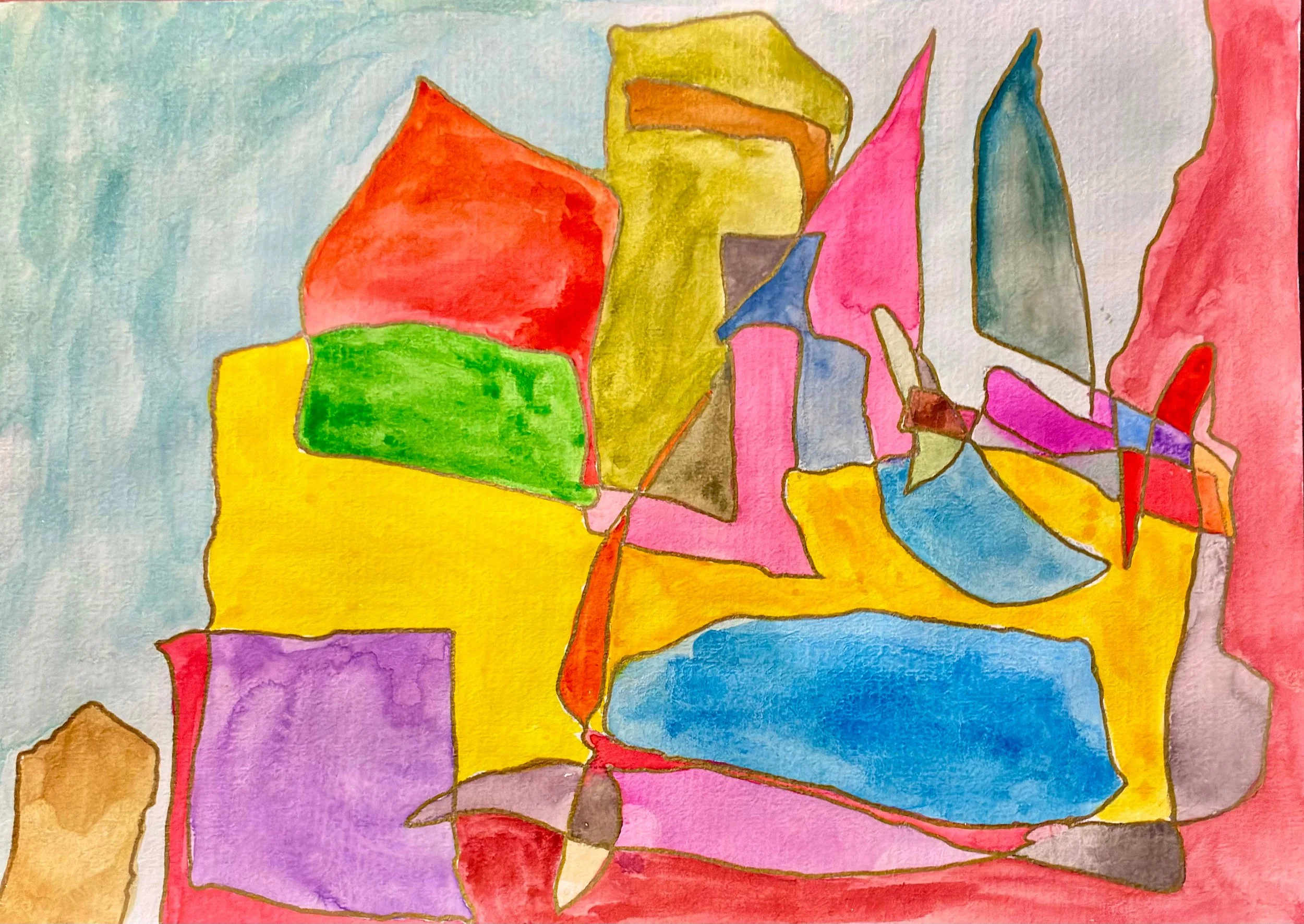 City in Colour – Watercolour and pen – 210 × 297 mm
