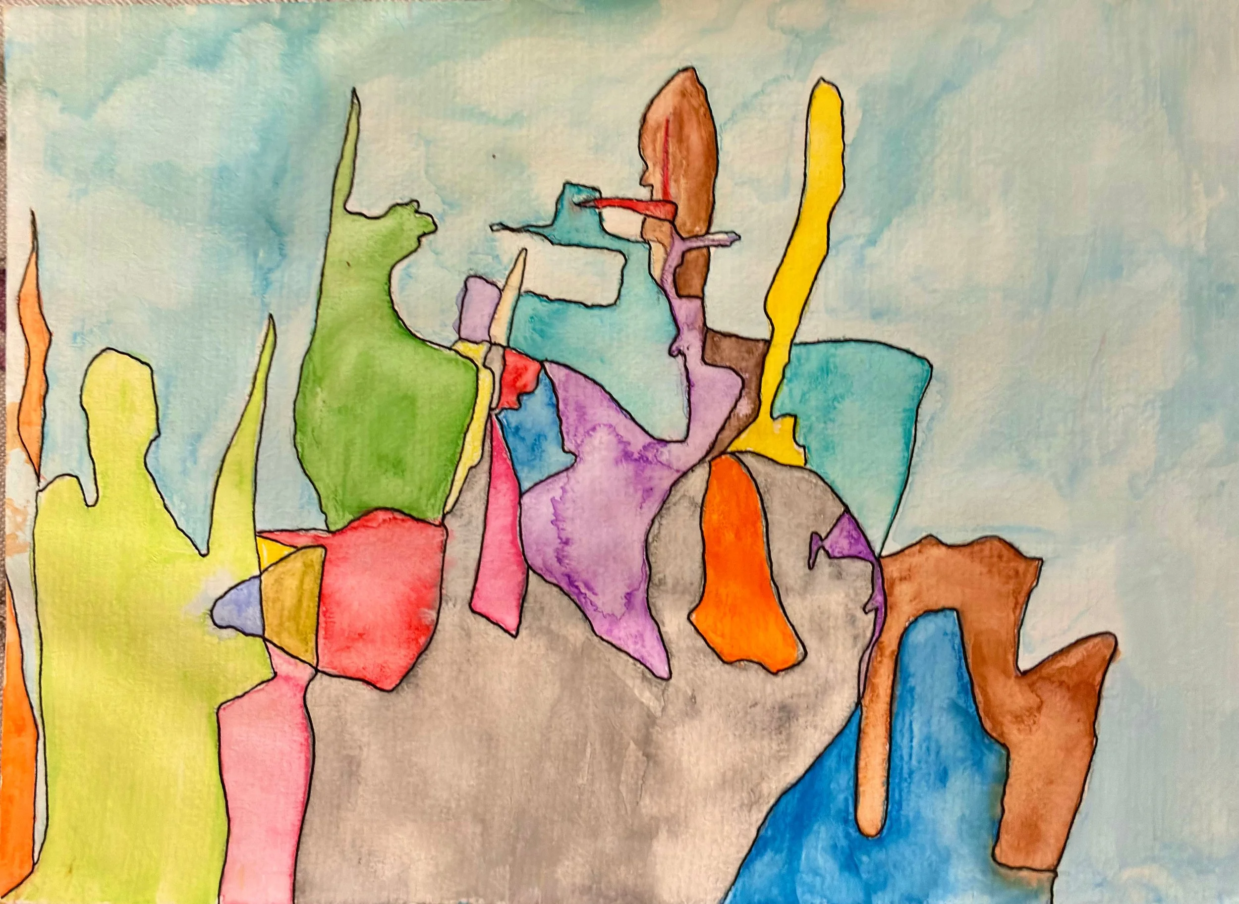 The Mysterious Crowd – Watercolour and pen – 210 × 297 mm