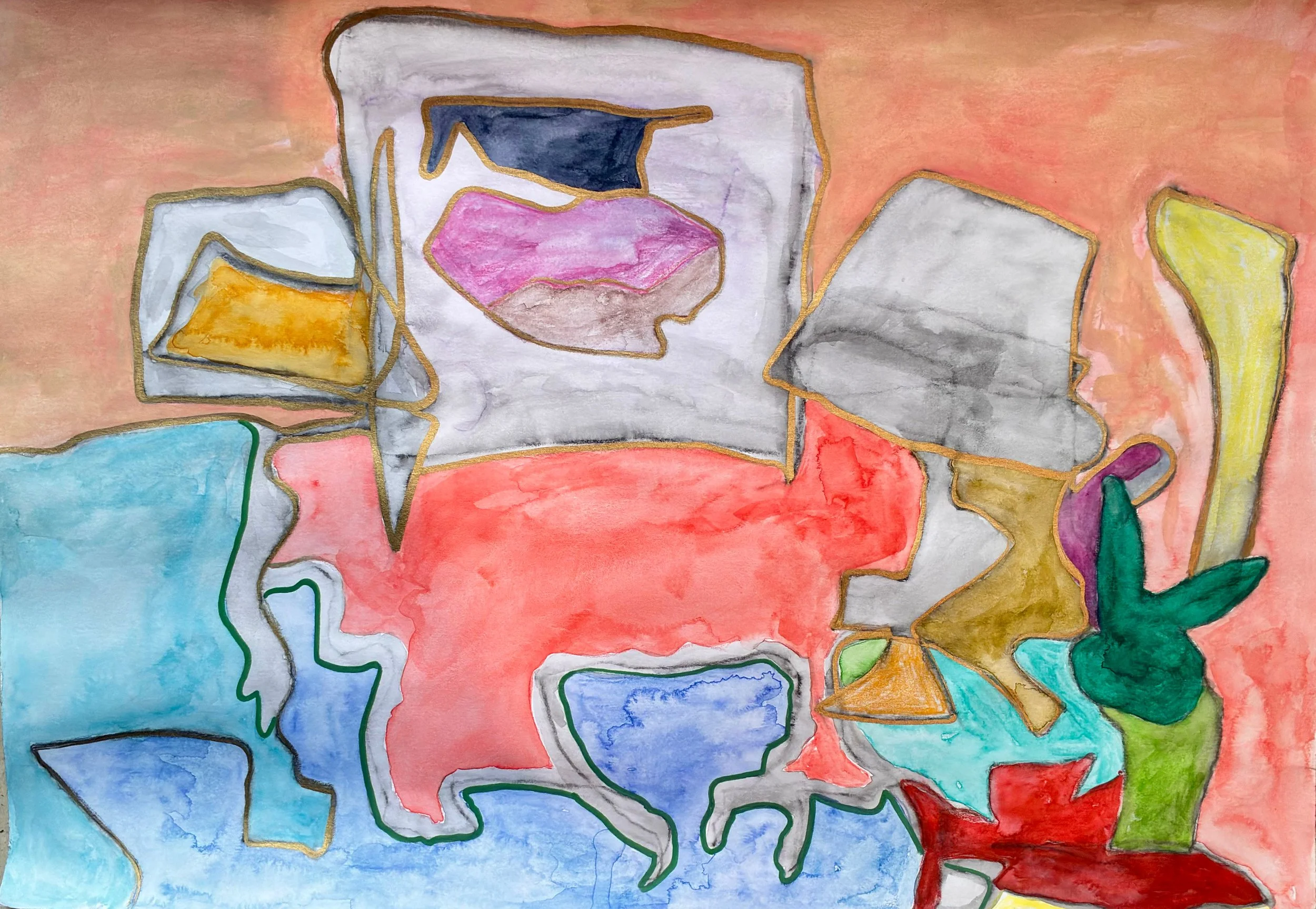 Potts Point Interior – Watercolour and pen – 297 × 420 mm